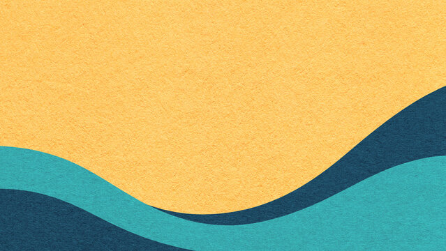 Textured light yellow paper background with dark teal and turquoise wavy lines and waves, copy space for banner, presentation