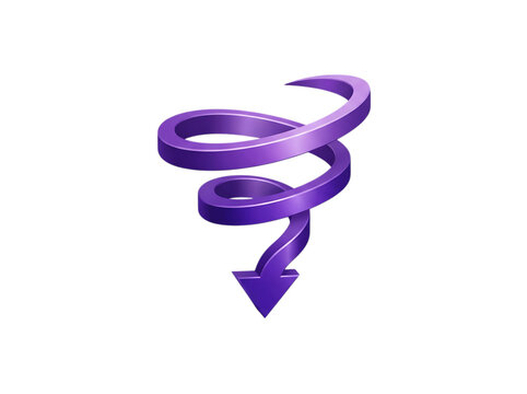 Purple swirling arrow icon with downward direction