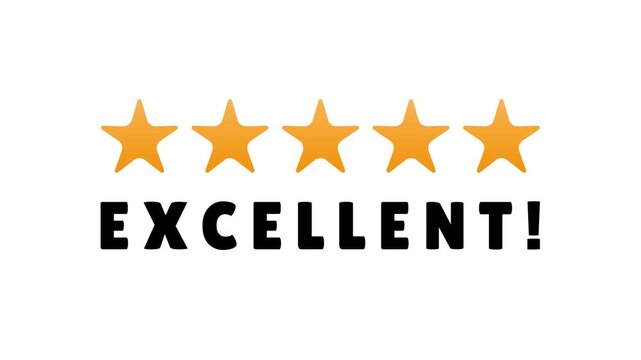 5 Star Excellent Animation - Gold Stars with Bold Text, Review Motion Graphic