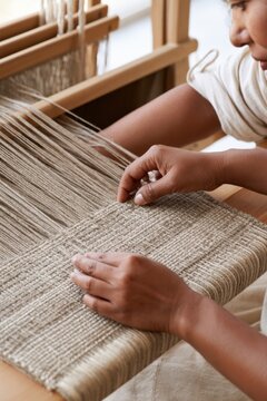 Traditional weaving process in artisan workshop for handmade textile design