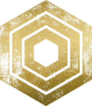 Large gold hexagonal stamp texture with a transparent background