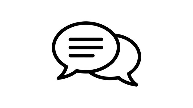 Black speech bubble icon with text lines for communication