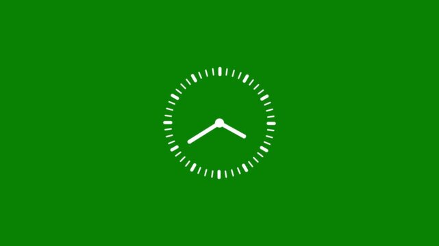Clock icon timer animation with analog clock face on green background