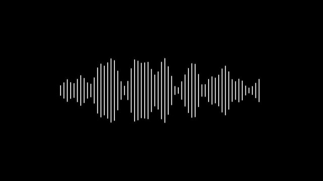 White audio waveform visualization with pulsing frequency line on black background, sound wave animation for music and digital audio