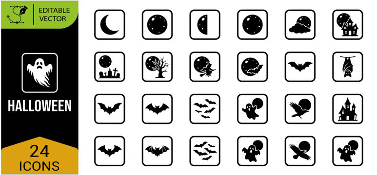 Comprehensive halloween icon set featuring ghosts bats pumpkins and spooky elements for diverse design applications and creative projects