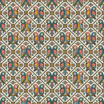 Traditional Indian Patola Geometric Floral Seamless Pattern Background