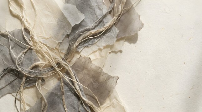 Handmade Torn Paper and Natural Fiber Abstract Background