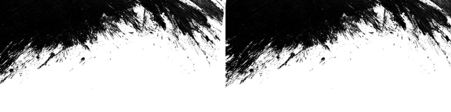 Abstract black ink brush stroke texture isolated on transparent background