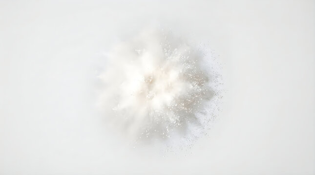White powder particles exploding and dispersing against a bright backdrop
