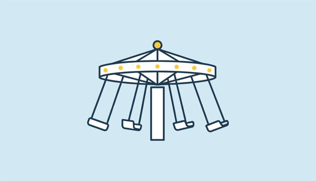 Flat vector icon of a classical carousel swing ride from an amusement park, set against a solid pastel blue background.