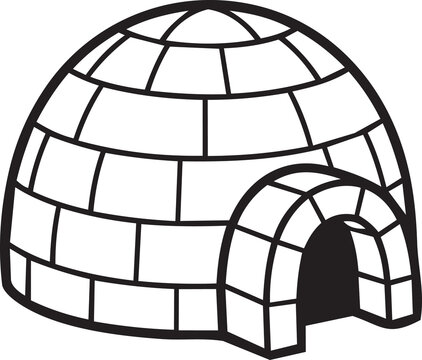 Arctic Ice Igloo House Line Art Vector Illustration