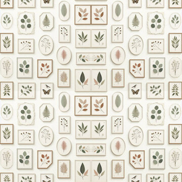 Floating Herbarium Frames with Pressed Flowers Botanical Seamless Pattern Background