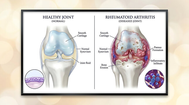 Healthy Bursa Versus Rheumatoid Bursitis Synovial Hyperplasia and Lymphoid Follicles