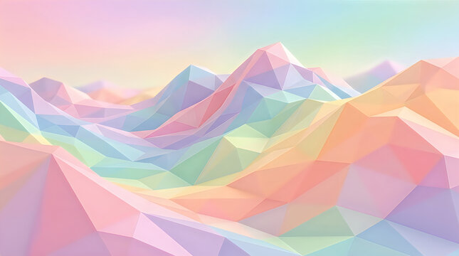 Abstract low poly mountain landscape with soft pastel gradient colors for digital background
