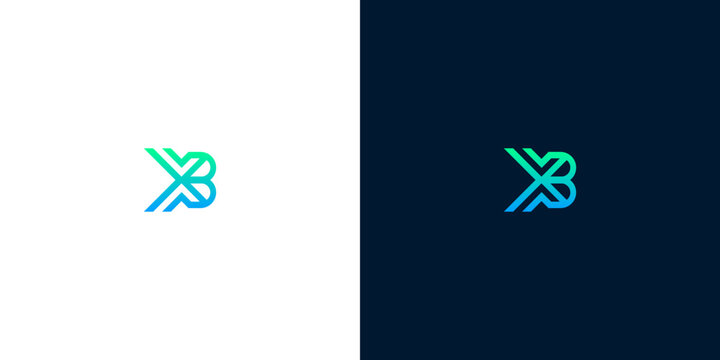 Modern minimalist geometric logo design featuring stylized letters XB with a vibrant blue and green gradient for corporate brand identity