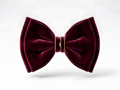 An elegant burgundy velvet bow tie is isolated on a white background ideal for formal events weddings and upscale sophisticated fashion related imagery