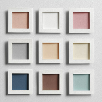 Modern 3x3 Grid Square Photo Frame Mockup Gallery Wall, 모던한 3x3 격자 정사각형 사진 액자 프레임 목업 갤러리 월