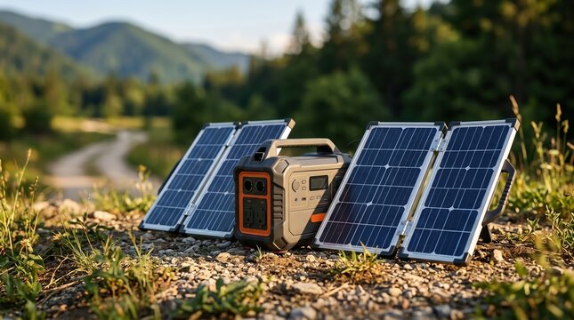 Portable solar power setup in nature
