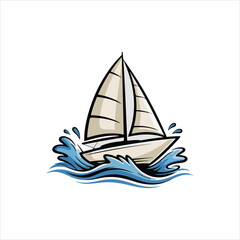Fototapeta premium Sailboat on Blue Waves Coastal Travel Artwork