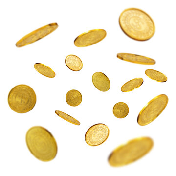 Falling Gold Coins on Transparent Background PNG