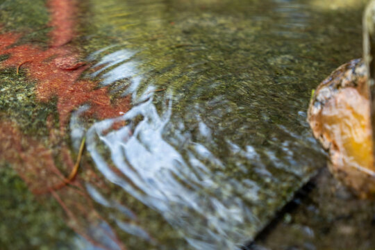 Abstract reflection of Japanese torii gates in rippling water