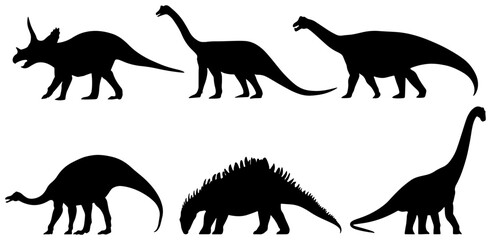 Dinosaur Silhouettes Collection: Prehistoric Reptiles, Ancient Creatures, Jurassic Beasts, Mesozoic Icons, Vector Art for Educational and Thematic Designs © Zubaraj