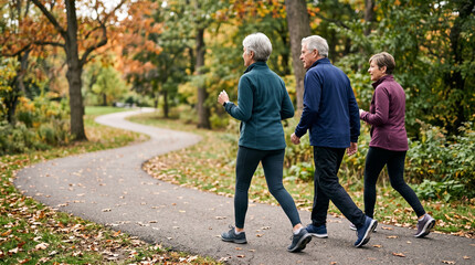 Fototapeta premium Older adults walking in autumn park