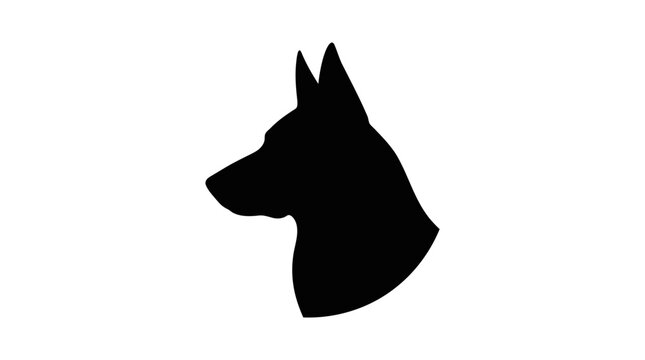 Dog head silhouette featuring a German Shepherd profile is isolated on a white background.