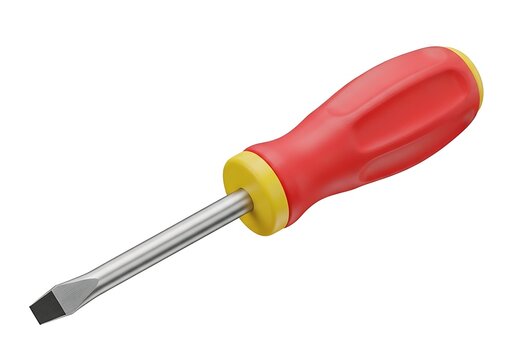 A red handled screwdriver with a yellow accent