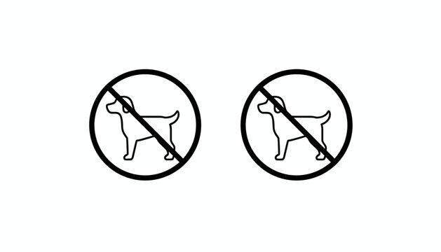 Simple black and white warning signs displaying the prohibition of pet dogs in specific public areas or zones.