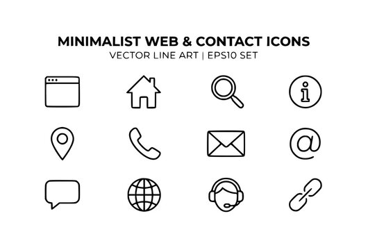 Web contact vector line icon set with communication website and digital service symbols