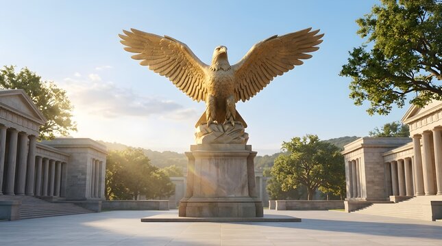 Majestic Eagle Statue with Spread Wings in an Open Memorial Park
