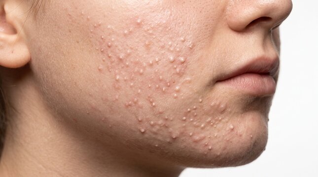 Severe whiteheads and closed comedones on facial skin