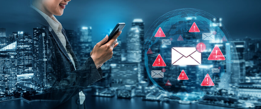 Concept of a cybersecurity warning for unsafe email communication. This alert signifies a phishing attack, spam, or malware risk that requires immediate attention to prevent fraud. Fermion