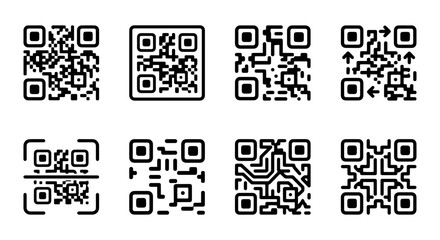 Obraz premium QR Code Collection, Digital Information Scanners, Modern Technology Icons, Data Matrix Symbols