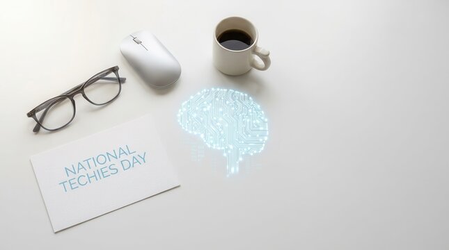 National Techies Day Desk Setup Flat Lay for Tech Banner