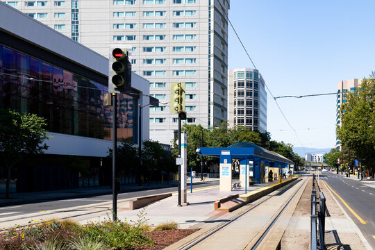 VTA light rail station on West San Carlos Street in downtown San Jose