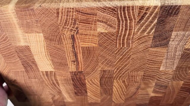 Demonstration of oak end grain cutting board surface close-up