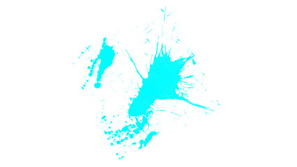 Fototapeta premium Cyan blue paint splash on white background. Vibrant ink splatter texture, artistic turquoise liquid spray for creative design projects.