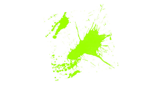 Neon green paint splash on white background. Vibrant lime ink splatter. Abstract liquid spray texture for creative design.