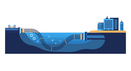 Fototapeta premium Submarine Fiber Optic Cable Illustration: Undersea Data and Power Transmission Cross-Section for Global Connectivity and Digital Infrastructure