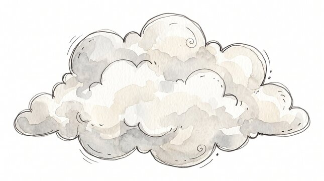 Cute Comic Smoke Puff Watercolor Element, soft hand-painted cartoon effect isolated on white for games, comics and creative designs