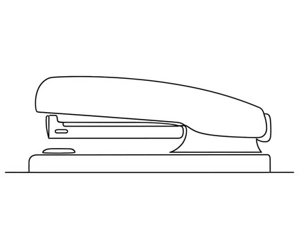 Minimalist continuous line drawing of a stapler, modern office supply outline, simple stationery tool sketch for business and education