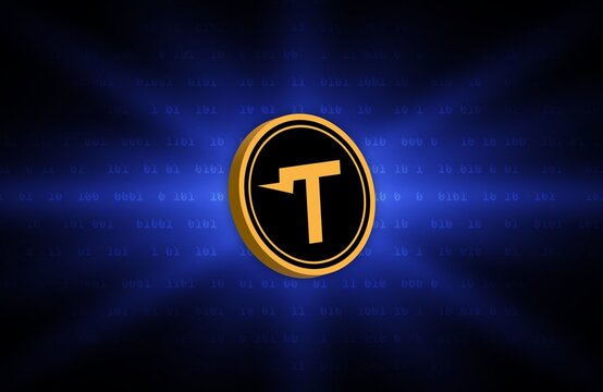 tutorial-tut cryptocurrency logos on digital background. 3d illustrations.