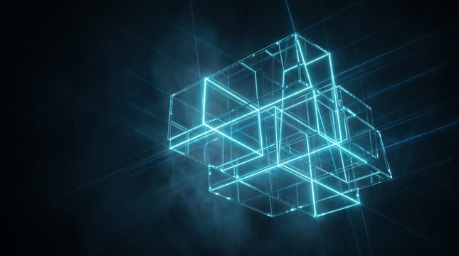 Futuristic transparent architectural structure with blue light