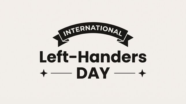 International Left-Handers Day typography, minimalist black and white banner design, left-handed celebration graphic for social media