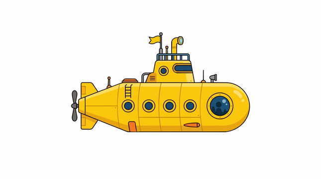 Bright Yellow Submarine Illustration for Underwater Deep Sea Ocean Exploration and Marine Adventure Design