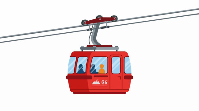 Red Cable Car Gondola Lift with Passengers for Mountain Resort Tourism and Winter Vacation Travel Illustration