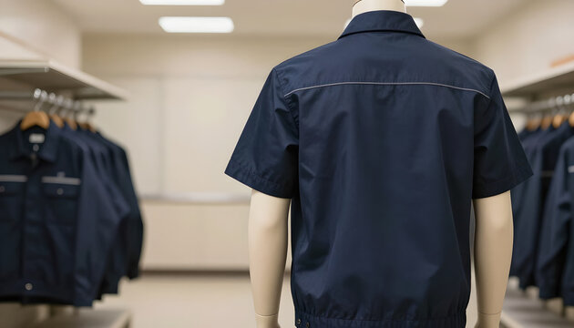 Navy Industrial Workwear Shirt Mockup in Clean Showroom Environment