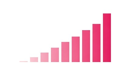 Fototapeta premium Pink gradient bar chart showing upward growth, financial success business graph, rising data infographic on white background